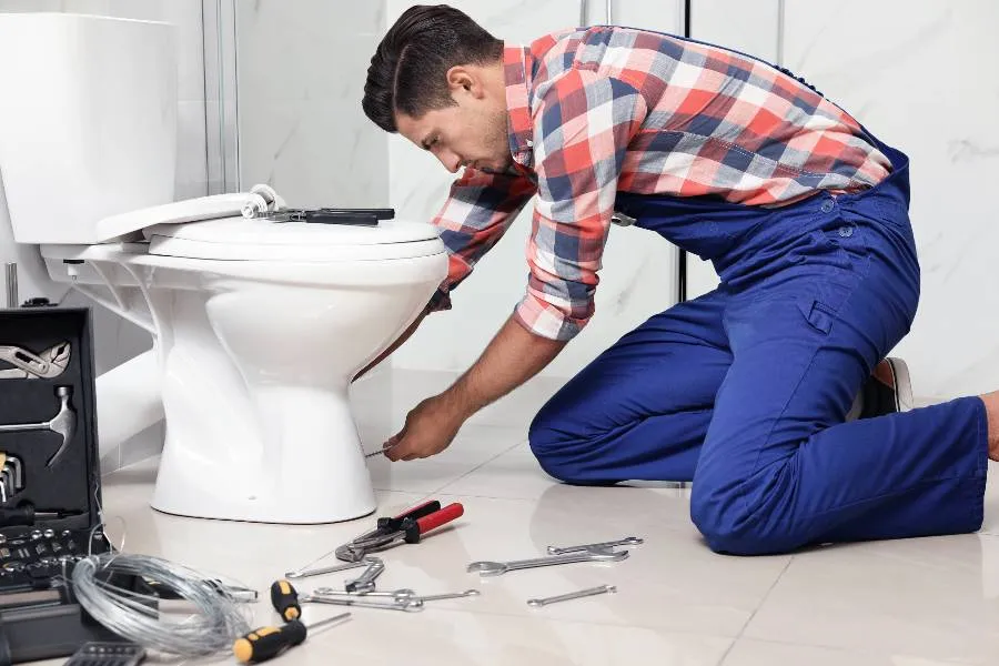 a male plumber fixing a sink pipe