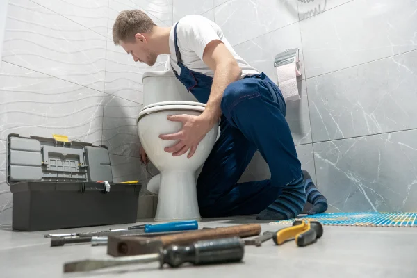 a male plumber unclogging a sink