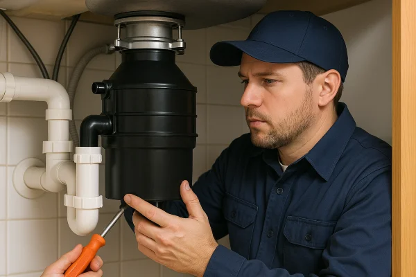 a technician working on a garbage disposal a technician working on a garbage disposal