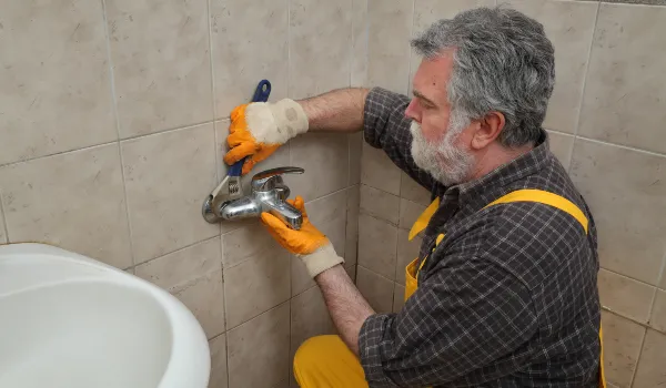 a male plumbing technician smiling at the camera a male plumbing technician smiling at the camera