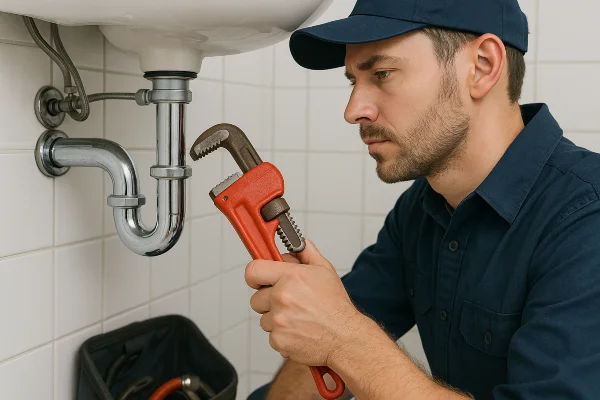 a male plumber installing a water heater a male plumber installing a water heater